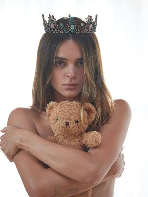 Charlotte Lawrence topless but covered for David Mushegain photoshoot
